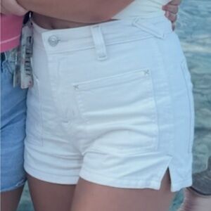 We The Free White High-Rise Jean Shorts with Front Patch Pocket